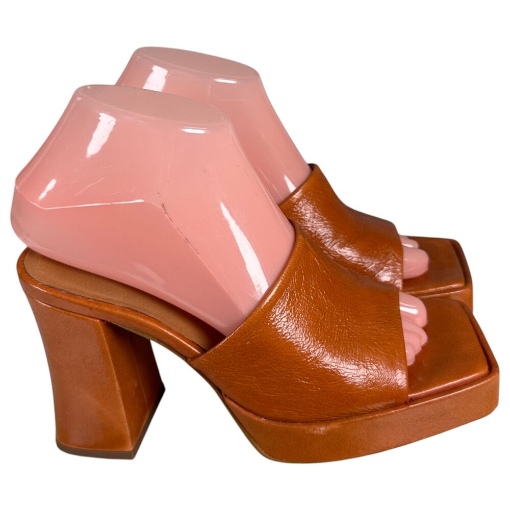 L'intervalle Spain Orange Square Toe Chunky Heel Sandal Heels Size EU 36 US 6